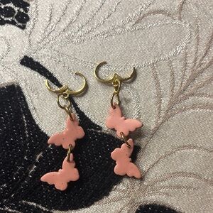 Pink Butterfly Earrings with Gold Hooks (Never Worn)